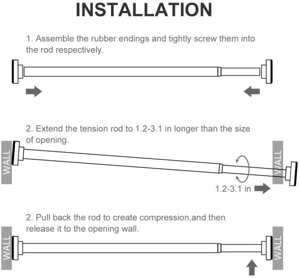 Shower Curtain Rod Tension - 26-40 Inch Never Rust Non-Slip Spring Tension Curtain Rod No Drilling Stainless Steel Curtain Rod Use Bathroom Kitchen??Black?? - Image 3