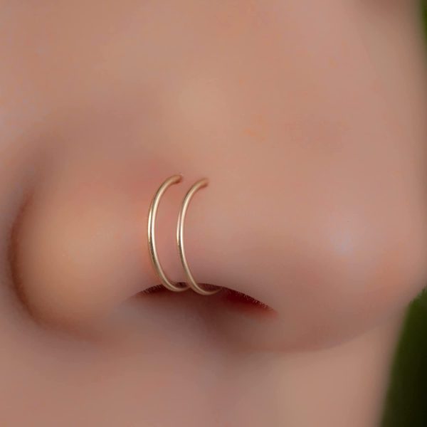 Spiral Nose Ring - Double Hoop Nose Piercing 20 Gauge - 14k Gold Filled Spiral Nose Rings for Women Men - Handmade Nose Jewelry - 8mm Diameter 0.3 Inches Double Nose Hoops - Image 4