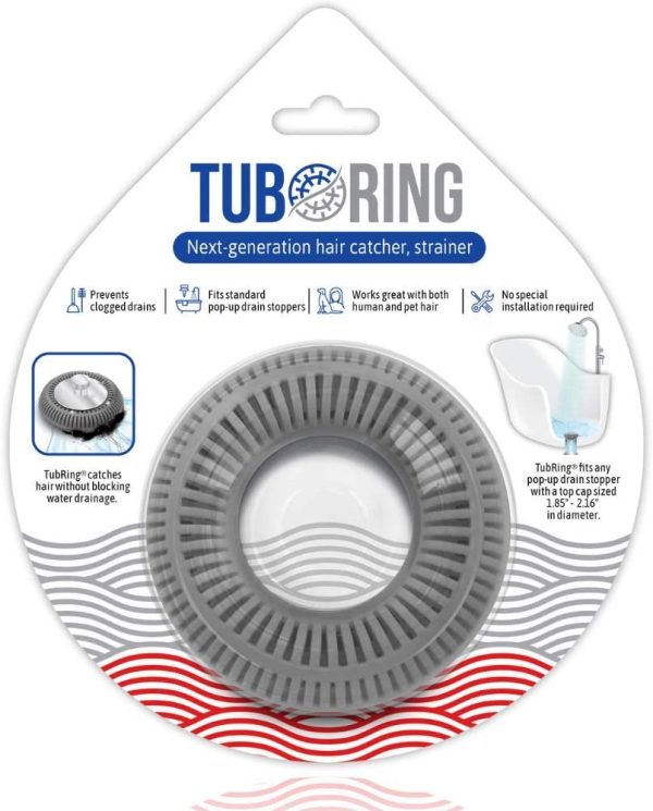 TubRing The Ultimate Tub Drain Protector Hair Catcher/Strainer/Snare, Regular - Grey - Image 2