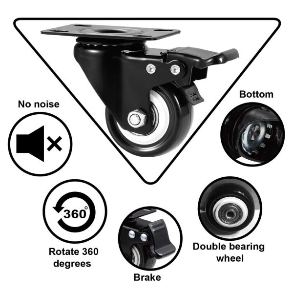 Caster Wheels, ASHGOOB 2" Casters Set of 4 Heavy Duty with Brake, No Floor Marks Silent Locking Casters with Polyurethane (PU) Wheels, Swivel Plate Castors Pack of 4 - Image 5