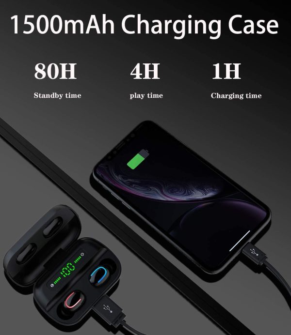 Wireless Earbuds,  Headphones Wireless Immersive Bass Sound Bluetooth 5.0 Headphones with Noise Cancellation Mic, IPX5 Waterproof Bluetooth Earphone with Charging Case for Work, Sports - Image 3