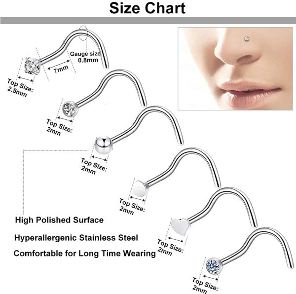 ONESING 36-40 Pcs Nose Rings for Women Nose Studs Nose Rings Hoop 20G Piercings Jewelry Screw Stainless Steel for Women Men - Image 3