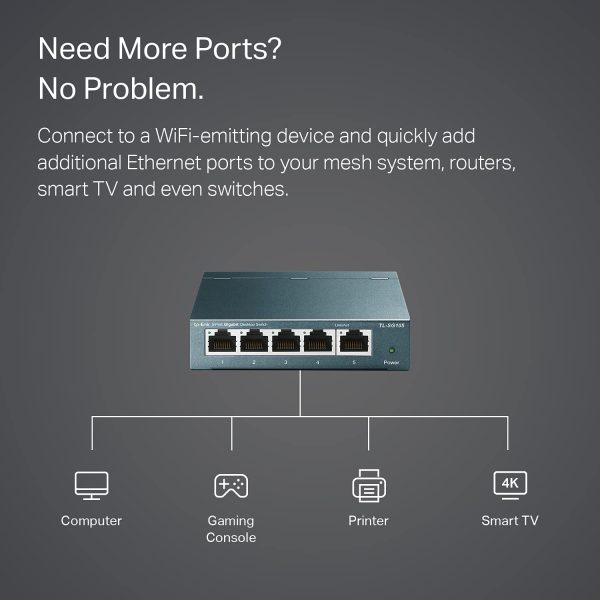 TP-Link TL-SG105 5 Port Gigabit Unmanaged Ethernet Network Switch, Ethernet Splitter, Plug and Play, Fanless Metal Design, Shielded Ports, Traffic Optimization, Limited Lifetime Protection - Image 4