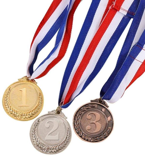 STOBOK Metal Award Medals Neck Ribbon Gold Silver Bronze Olympic Style Sports academics Any Competition Diameter-5.1cm Small Wheat Pattern 3pcs(Gold*1 + Silver*1 + Bronze*1) - Image 3