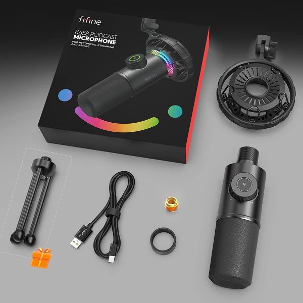 USB Dynamic Microphone, Fifine RGB Gaming Mic for Podcast Recording on PC Laptop PS4, Tap-to-Mute, Gain Control Knob, Headphone Jack, Shouck Mount, for Twitch, YouTube, Discord - K658 - Image 5