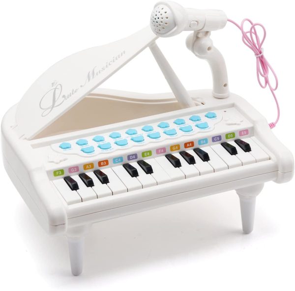 Amy&Benton Mini Piano Keyboard Toy for Kids 1 2 3 4 Years Old 24 Keys White Electronic Musical Instrument Multifunction with Microphone for Preschool - Image 9