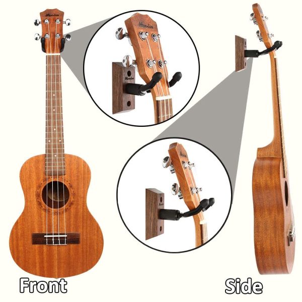 Ukulele Wall Mount Hanger, Moodve Ukulele Holder Stand For Wall Fits Ukulele/Mandolin/Banjo, Ukulele Hanger Display For Concert, Home, Studio, Exhibition (Black Walnut)