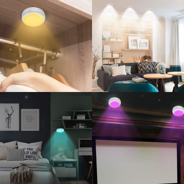 Puck Lights, LED Color Changing Puck Lightings and Dimmable Under Cabinet Lights Battery Powered Under Counter Lights with 2 Wireless Remote Controls for Kitchen(6 Pack) - Image 3