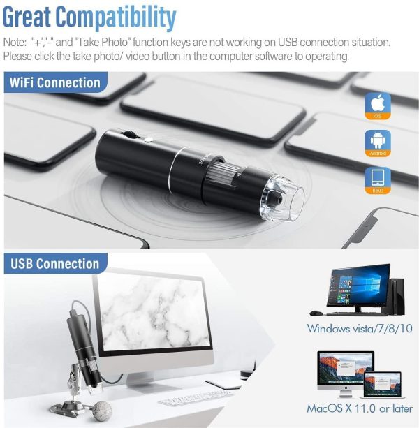 Wireless Digital Microscope,  50X-1000X Magnification WiFi Portable Handheld Microscopes with Adjustable Stand HD USB Microscope Camera Compatible with iPhone Android iPad Windows Mac Computer - Image 4