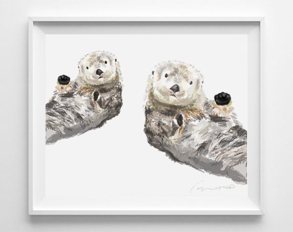 Sea Otter Wall Art - Newborn Unisex Baby Room Wall Decor, Ocean themed kids Bedroom, Gender Neutral, UNFRAMED, Signed by Artist - Image 3