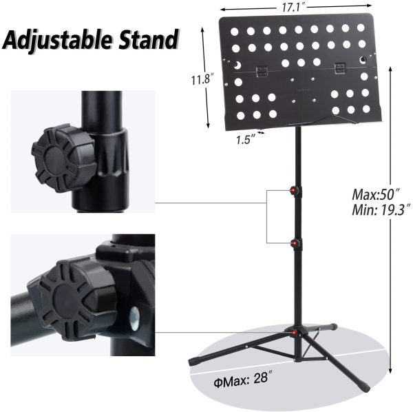 Klvied Sheet Music Stand with Violin Hanger, Folding Music Stand, Portable Fortable Music stand for Sheet Music, Violin Music Stand with Travel Case, Light, Black - Image 7