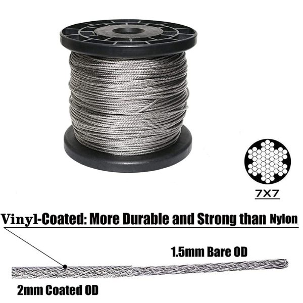 1/16 Wire Rope Kit, 304 Stainless Steel Wire Cable, Vinyl Coated Aircraft Cable, 7x7 Stranded Core Outdoor Light String Suspension Kit, with Turnbuckle, Aluminum Crimping Ring, Expansion Hook - Image 5