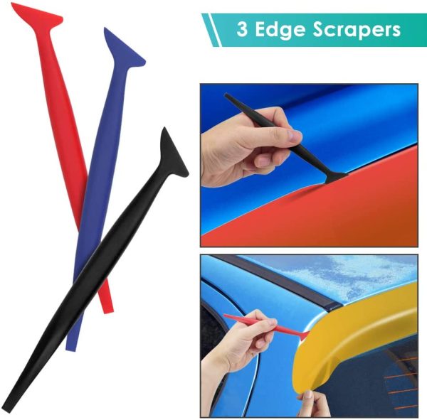 Car Window Tinting Vinyl Wrap Tools 11 Pcs Window Tint Tools Kit Including Package Bag, Felt Squeegee, Edge Trimmer, Soft Corner Squeegee, Retractable Kinfe and 10Kinfe Blades, Carving Knife, Cut Knife(Blue) - Image 3