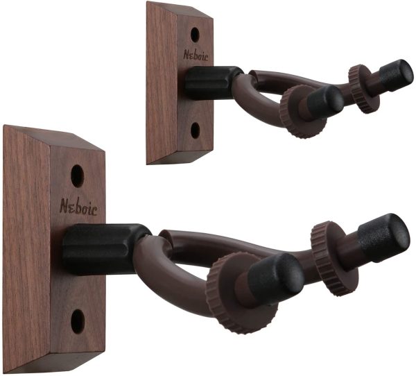 2 Pack Guitar Wall Mount, Neboic Hard Wood Guitar Wall Hanger, Black Walnut Guitar Hook, Guitar Accessories for Acoustic Electric Bass Ukulele Guitar - Image 5