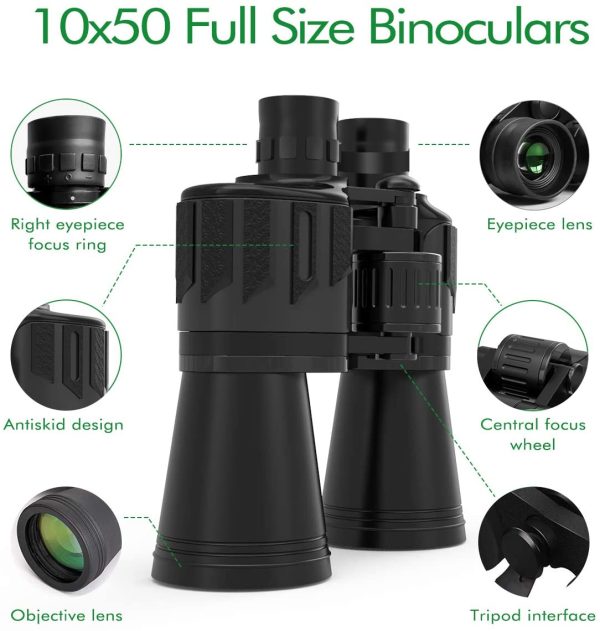 Binoculars for Adults,SGAINUL 10x50 Compact Powerful HD Binoculars for Bird Watching,Traveling,Hunting Telescope with Strap Carrying Bag - Image 2