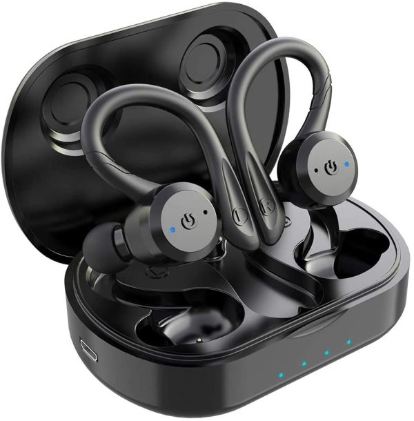 Sport Headphones with Earhook Design, APEKX True Wireless Bluetooth 5.0 Sports Earbuds, IPX7 Waterproof Stereo Sound, Built-in Mic Earphones with Portable Charging Case for Sports Gym Workout(Black) - Image 7