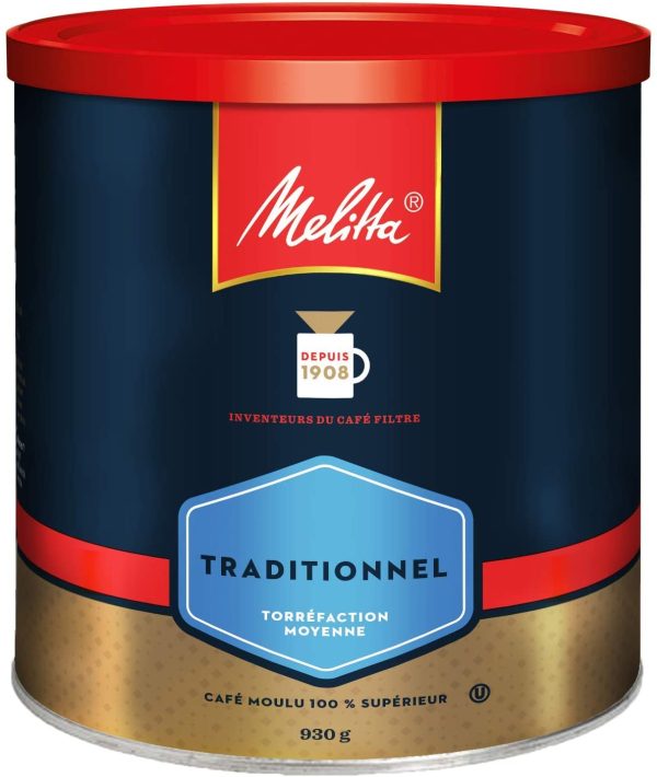 MELITTA Traditional Medium Roast Coffee, Ground Coffee, 100% Arabica Coffee Beans, Premium Coffee, , 930 g