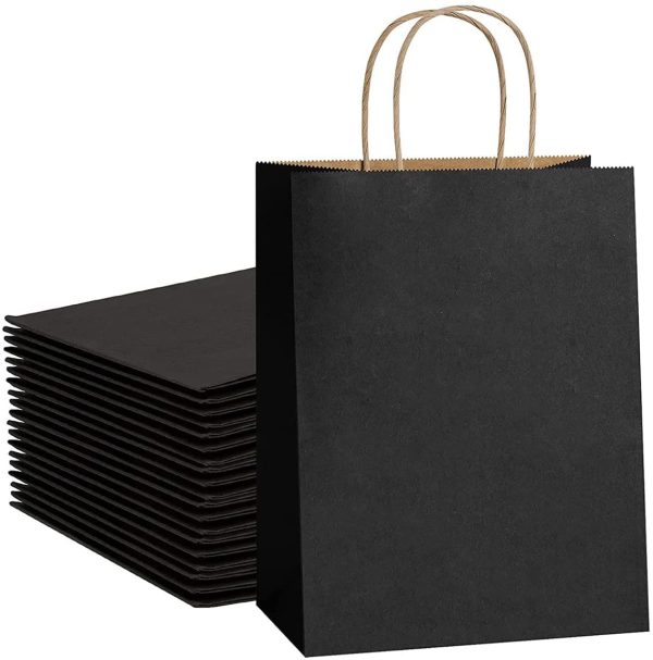 Shopping Bags 25Pcs Black Kraft Paper Bags Paper Gift Bags, Merchandise Bags, Retail Bags, Party Bags, Gift Bags with Handles Bulk Recycled Paper Bags (Black, 9.84x4.72x12.99inch) - Image 3