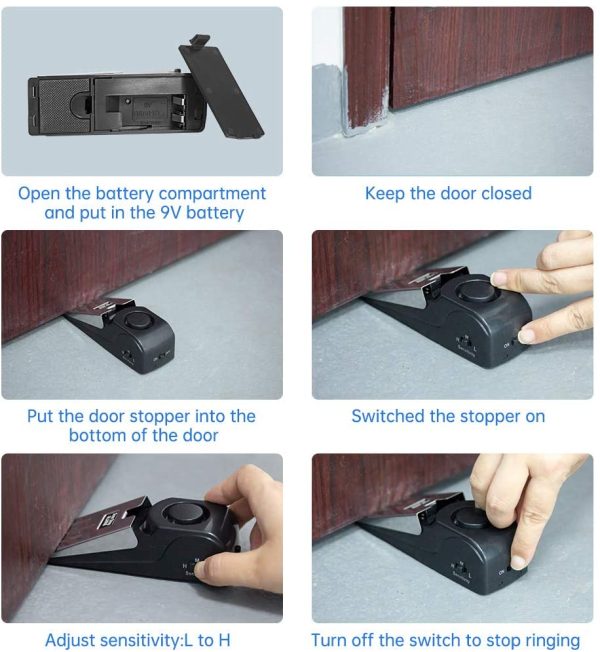 Wireless Wedge Door Stopper and Door Stop Alarm with 120 dB - Great for Traveling DIY Home Apartment Security Door Stopper Doorstop Safety (2PCS) - Image 5