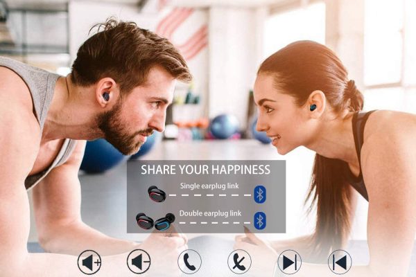 Wireless Earbuds,  Headphones Wireless Immersive Bass Sound Bluetooth 5.0 Headphones with Noise Cancellation Mic, IPX5 Waterproof Bluetooth Earphone with Charging Case for Work, Sports