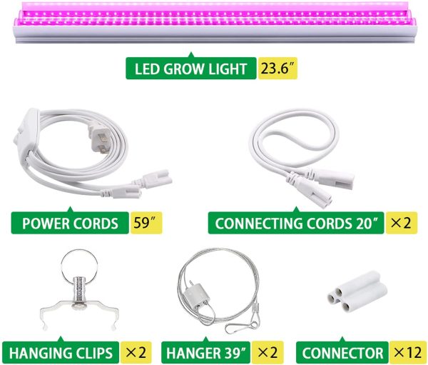 Monios-L T5 Grow Light, LED Plant Light for Indoor Plants, Full Spectrum, 2FT 30W Dual Growing Strips with Hanging System, Individual ON/Off Switch for Seed Starting/Hydroponic/Veg¡­ - Image 5