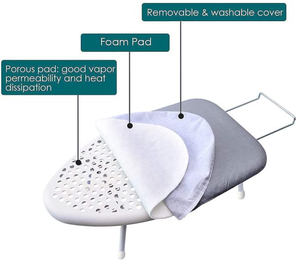 Tabletop Ironing Board with Folding Legs & Fixed Sleeve 23.6"??14''??7'' Small Ironing Board Table with Cotton Removable Cover,Grey - Image 3