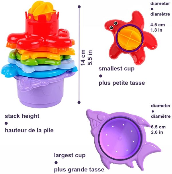 TECHNOK Baby Bath Toys for Toddlers - 12 pcs Rainbow Stacking Cups Baby Toy with Bath Boats Train and Toddler Watering Can - Stackable Plastic Bath Toys - Sea Animal Shapes Bath Toy for Girls and Boys - Image 7