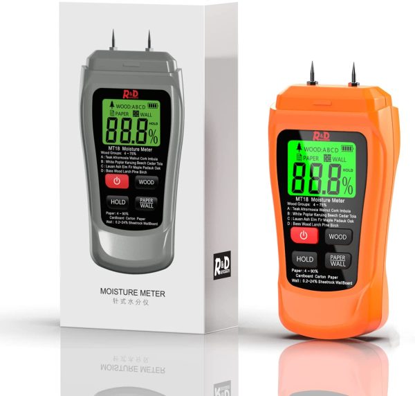 Wood Moisture Meter  MT-18 Two Pins Digital Wall Moisture Detector Paper Humidity Tester for Wood Building Material Firewood Walls Paper Floor (Orange) - Image 3