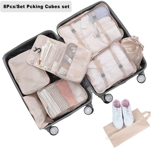 8 Set Travel Packing Cubes, YOLOK Luggage Organizers with Shoe Bag Compression Travel Luggage Bag, Multi-Functional Clothing Sorting Packages,Travel Packing Pouches - Image 2