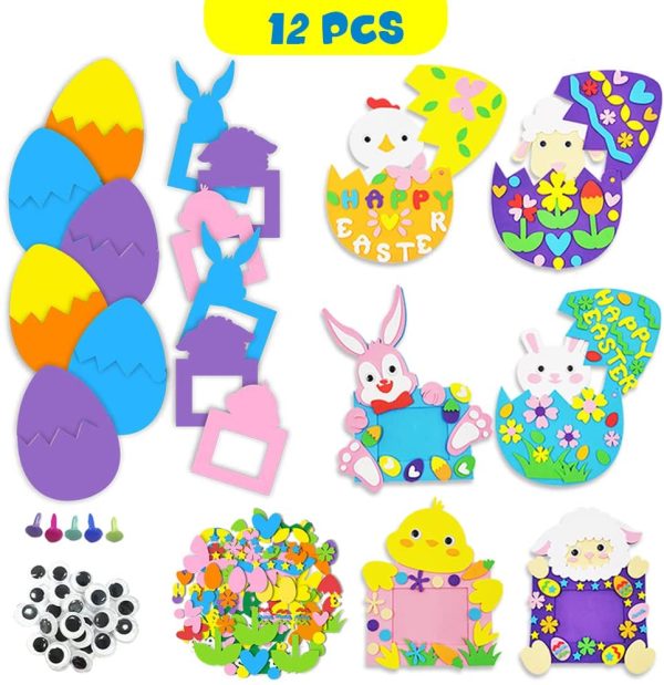 WILDPARTY Easter Craft Kit, 12Pcs DIY Photo Frame for Kids, Easter Bunny Egg Craft Easter Party Favor - Image 2