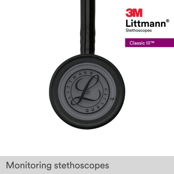 3M Littmann Classic III Monitoring Stethoscope, Black-Finish Chestpiece, Black Tube, Stem and Headset, 27 inch, 5803 - Image 5