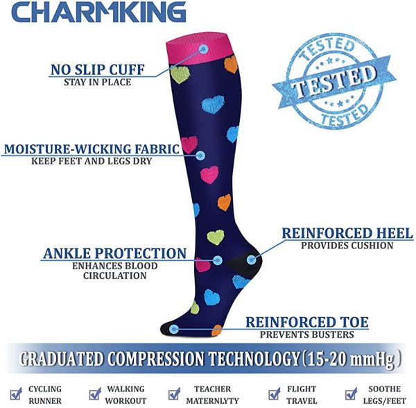 CHARMKING Compression Socks for Women & Men Circulation 15-20 mmHg is Best