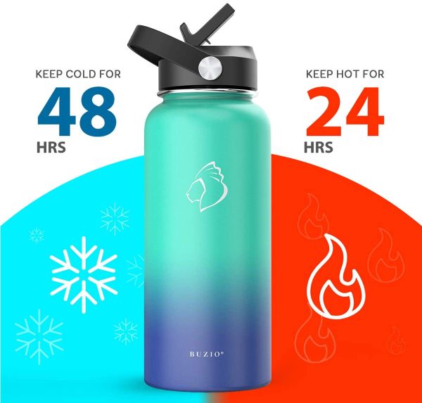 Stainless Steel Water Bottle (Cold for 48 Hrs, Hot for 24 Hrs), 32 oz Vacuum Insulated Water Bottle with Straw Lid and Flex Cap (Double Wall, Wide Mouth, BPA Free, Leak Proof), Caribbean Blue - Image 5