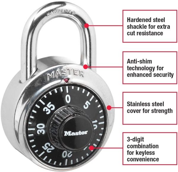 Padlock, Standard Dial Combination Lock, 1-7/8 in. Wide, Black, 1500D - Image 6