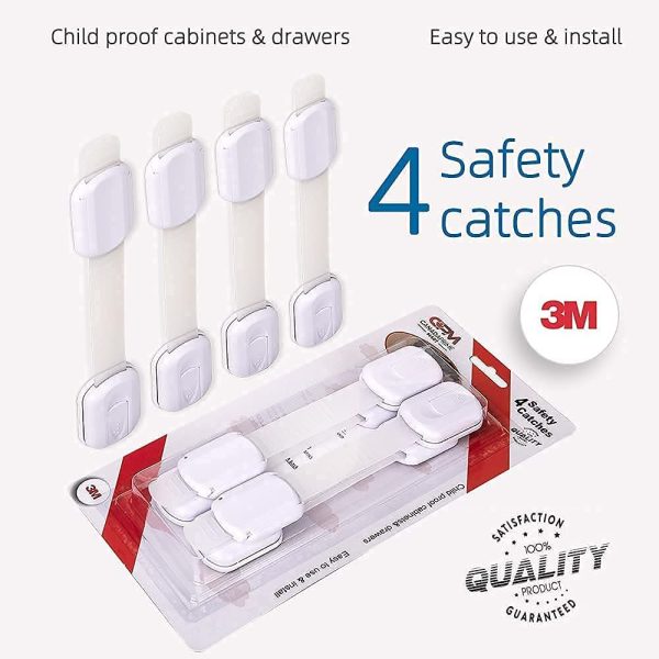 CPM Child Safety Locks, 4 Baby Proofing Safety Locks with 3M Adhesive for Cabinets, Drawers, Cupboards, Toilet, Fridge and other home appliances, Adjustable Strap without screws, Essential Baby Safety Item for toddlers (Pack of 4) - Image 4