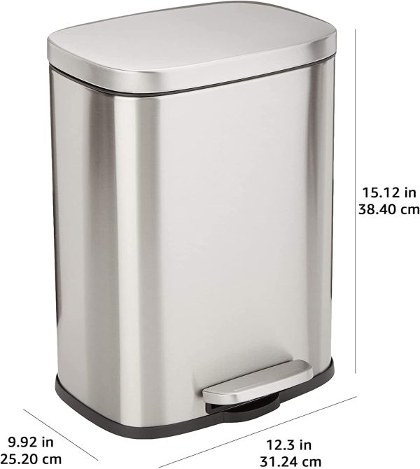 Amazon Basics 12 Liter / 3.1 Gallon Soft-Close, Smude Resistant Trash Can with Foot Pedal - Brushed Stainless Steel, Satin Nickel Finish - Image 6