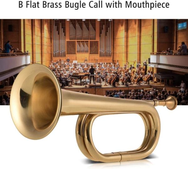 B Flat Bugle Call Trumpet Cavalry Horn Brass Instrument with Mouthpiece for School Band - Image 3