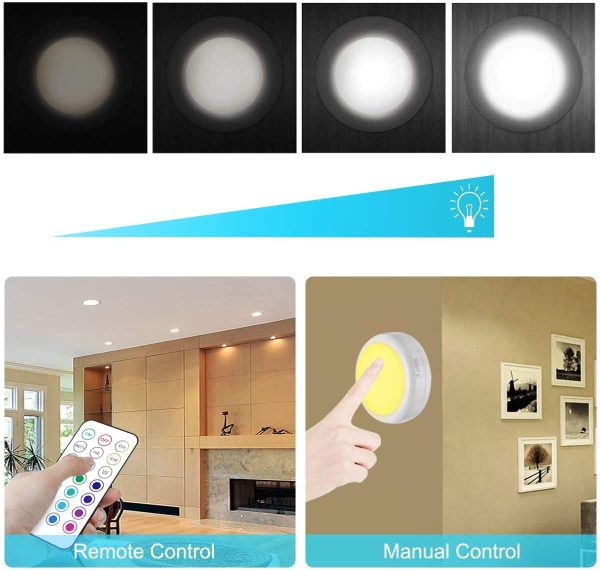 Puck Lights, LED Color Changing Puck Lightings and Dimmable Under Cabinet Lights Battery Powered Under Counter Lights with 2 Wireless Remote Controls for Kitchen(6 Pack) - Image 5