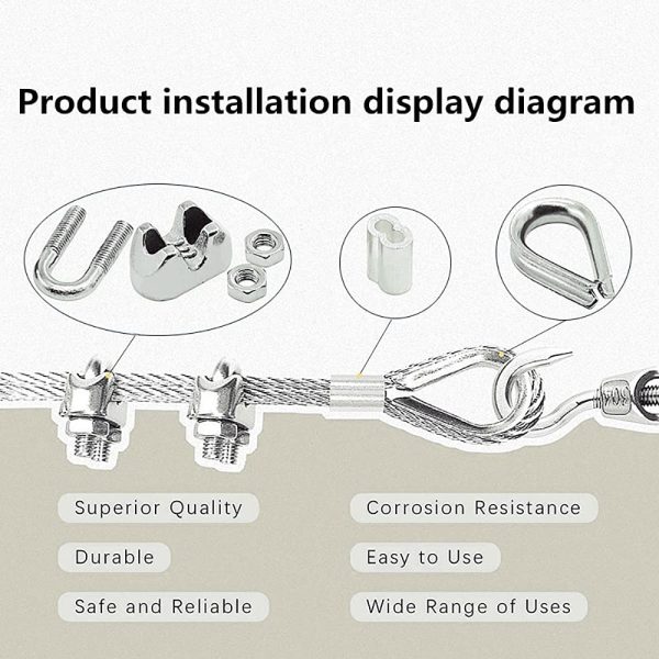 1/16 Wire Rope Kit, 304 Stainless Steel Wire Cable, Vinyl Coated Aircraft Cable, 7x7 Stranded Core Outdoor Light String Suspension Kit, with Turnbuckle, Aluminum Crimping Ring, Expansion Hook