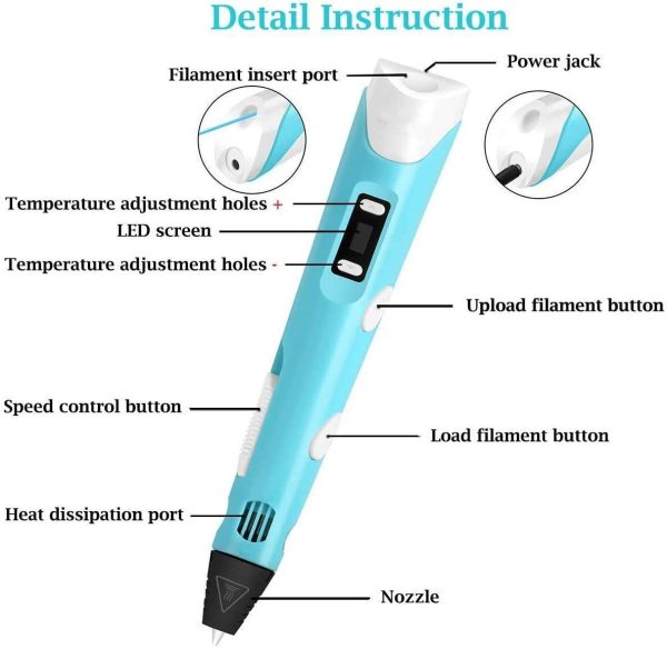 3D Pen upgrade Intelligent 3D Printing Pen with Smoother Experience 3D Art Printing Printer Pens with LCD Screen Automatic Feeding include12 Colors PLA Filament Refills,Interesting Gifts for All Ages. - Image 3