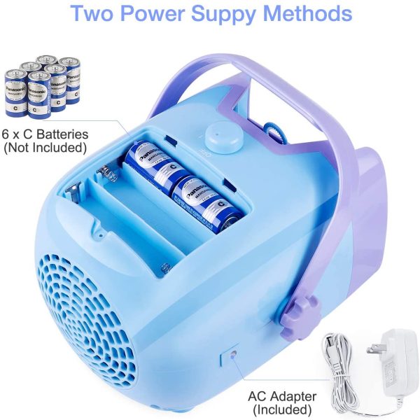 1 BY ONE Automatic Portable Bubble Blower Machine for Kids, Plug-in or Batteries Operated (Purple/Blue) - Image 3