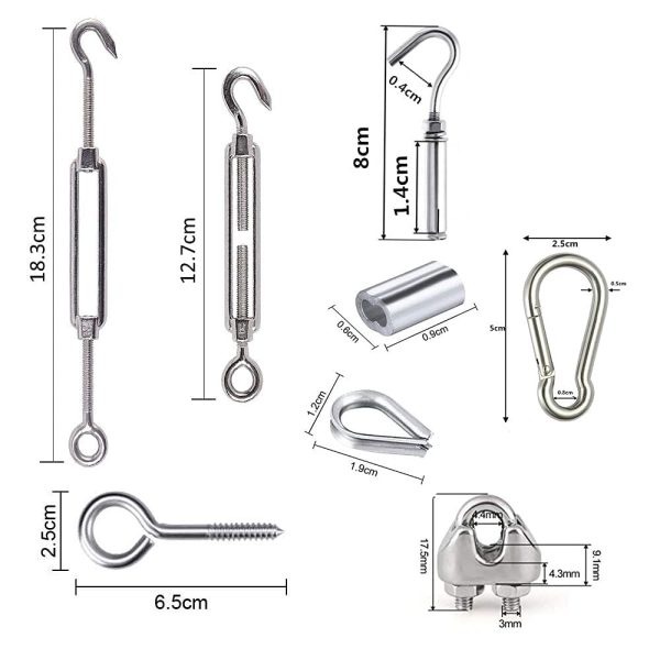 1/16 Wire Rope Kit, 304 Stainless Steel Wire Cable, Vinyl Coated Aircraft Cable, 7x7 Stranded Core Outdoor Light String Suspension Kit, with Turnbuckle, Aluminum Crimping Ring, Expansion Hook - Image 3