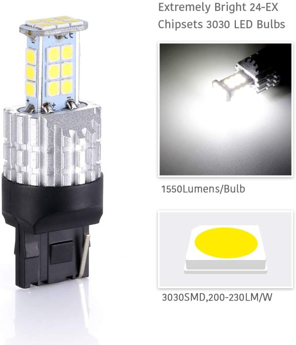 2019 Newest,7440 led reverse lights, 2 X 1550 Lumens Extremely Bright 7440 T20 3030 24-EX Chipsets LED Bulbs Used For Backup Reverse Lights, Xenon White - Image 2