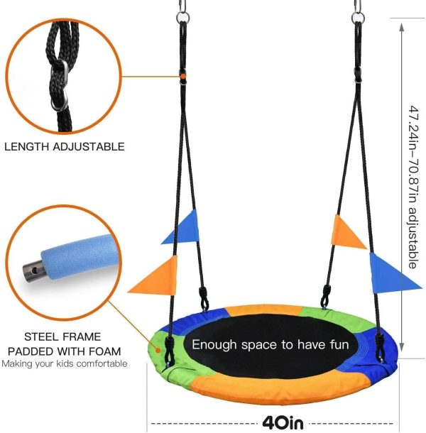 PACEARTH 40 Inch Saucer Tree Swing Seat 660lb Weight Capacity with 2 Added Hanging Straps and Adjustable Multi-Strand Ropes for Kids Adults - Image 7