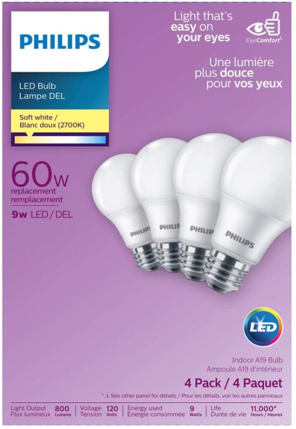 PHILIPS 463380 Led 60W A19 Soft White Non Dimmable(2700K)-4 Pack - Image 3