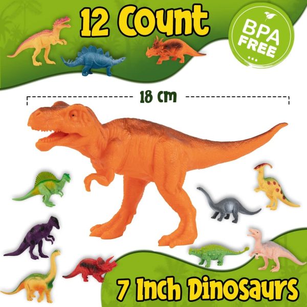 12 Pack of 7 Dinosaur Toy Figures with Educational Dinosaur Book, Large Plastic Dinosaur Toys Set for Toddlers, Kids, Boys and Girls - Image 4