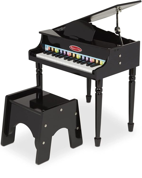 Melissa & Doug Learn-to-Play Classic Grand Piano with 30 Keys, Color-Coded Songbook, and Non-Tip Bench, H: 23.5 X W: 22.2 X D: 10 - Image 6