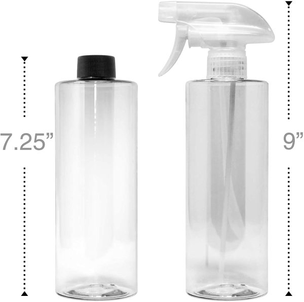 VViViD Empty Plastic Spray Clear Bottles BPA-Free Food-Safe (2 Pack (16oz))