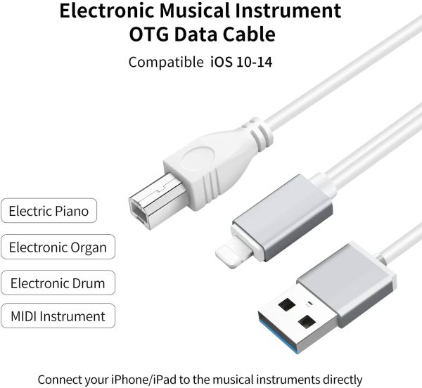 USB 2.0 Type-B OTG Adapter and Charging MIDI Cable Compatible iOS Devices to Midi Controller, Electronic Music Instrument, Midi Keyboard, Recording Audio Interface, USB Microphone, 3.3FT - Image 6