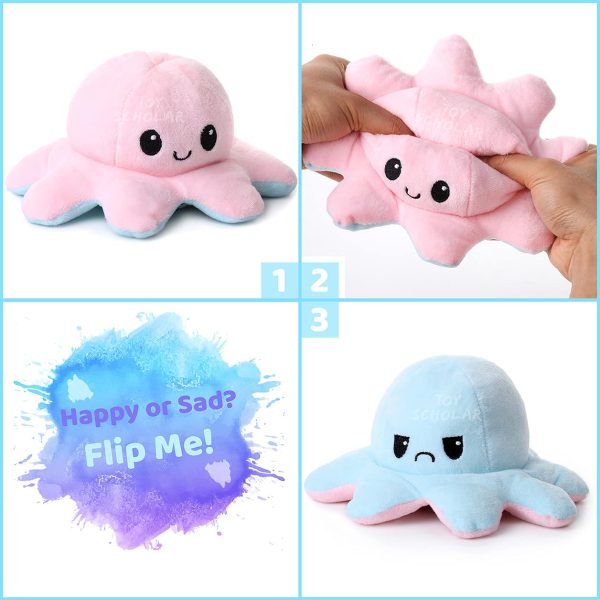 Toy Scholar Octopus Plushie Reversible / Pieuvre Peluche Reversible, Reversible Octopus Plush / Poulpe Reversible | Mood Octopus Plushies, Flip Octopus Plush, Flippy Octopus, Reversible Squid Plush - Image 5